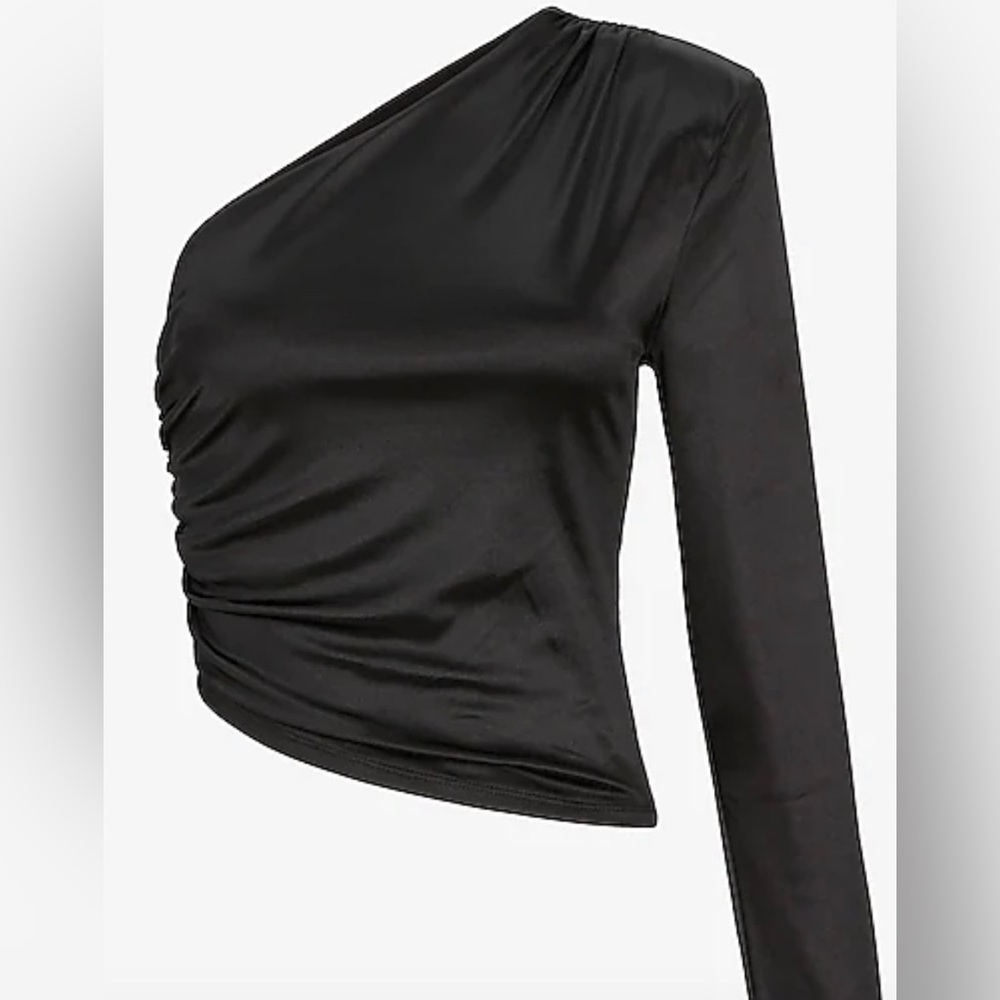 NWT Express size Extra Large (XL) Black one shoulder satin look top